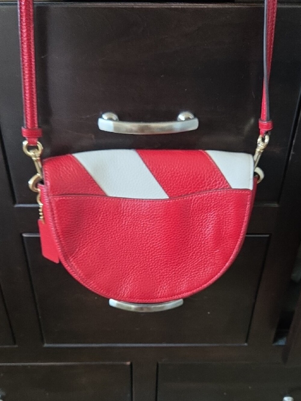 Coach Ellen Crossbody Bag with Diagonal Stripes - Red & Chalk White - Picture 15 of 16